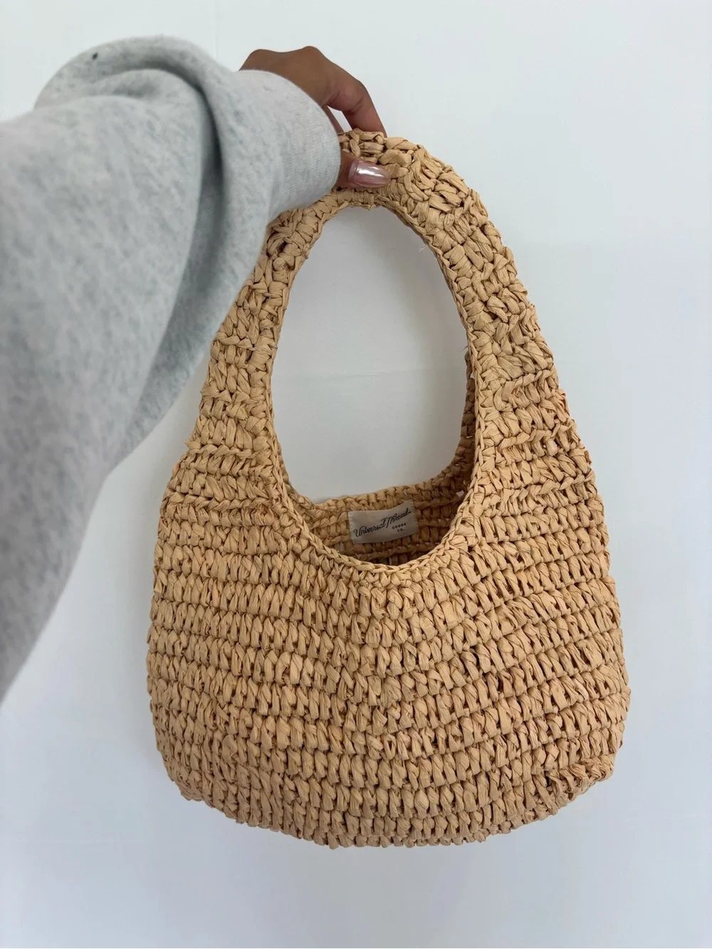 LOFT Handwoven Raffia Shoulder Bag in Natural Tan